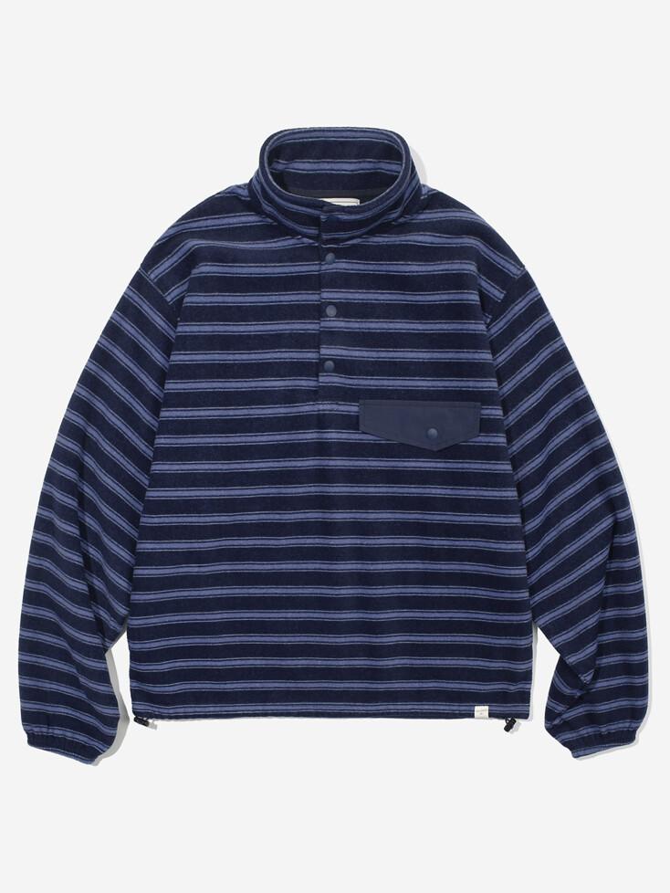 ke306-Stripe Fleece Anorak Navy