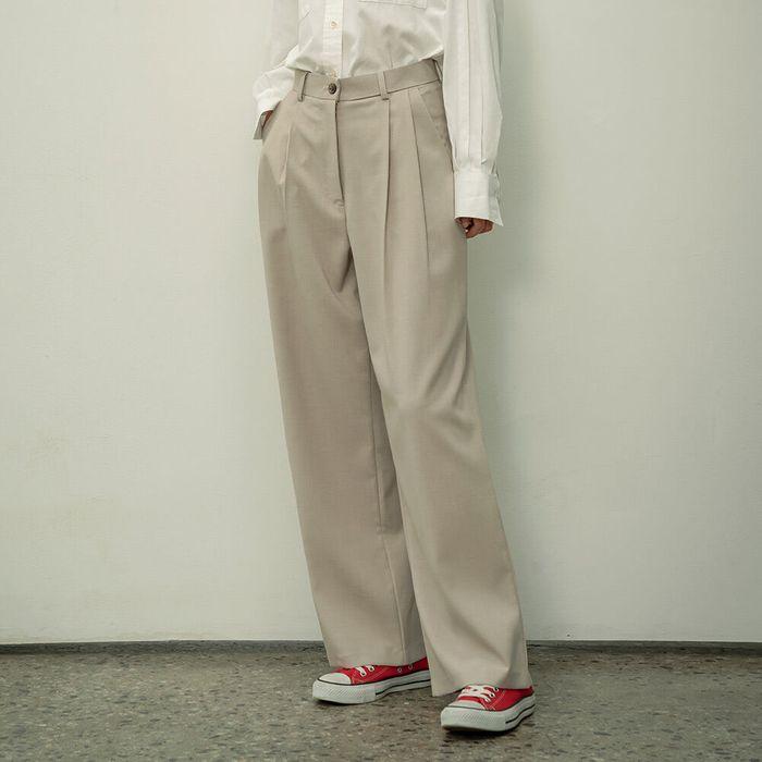 SIPT7052 muse two tuck wide slacks_Beige