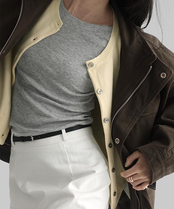 매니크 보벨 울 니트 라운드넥 가디건 (울 30)