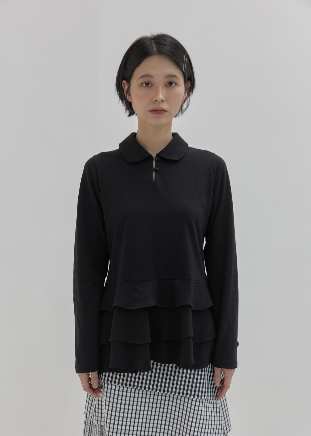 Ruffled Long Sleeve Top / Black