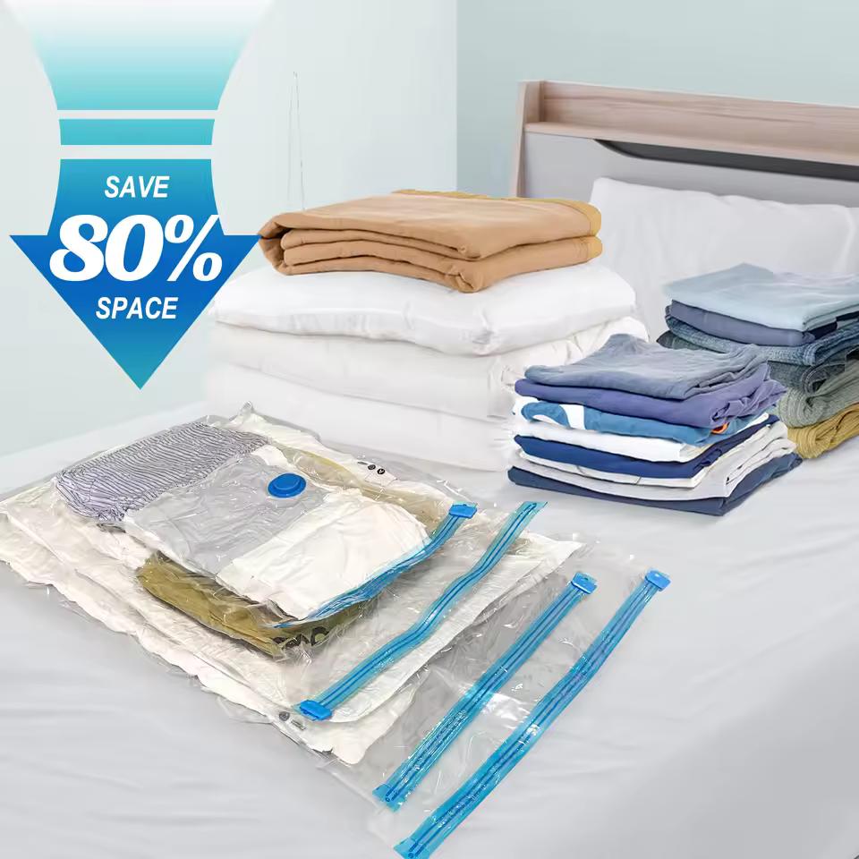 4pcs 두꺼운 진공 압축 가방, 투명 이불 진공 가방, 보관 가방, 가정용 의류 보관 및 정렬 가방