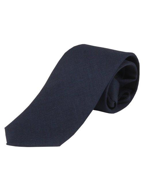 네이비 울혼방 클래식 솔리드 자동넥타이