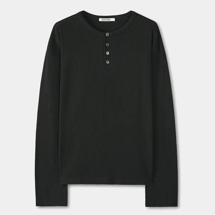 헨리넥 와플 롱슬리브 (BLACK)