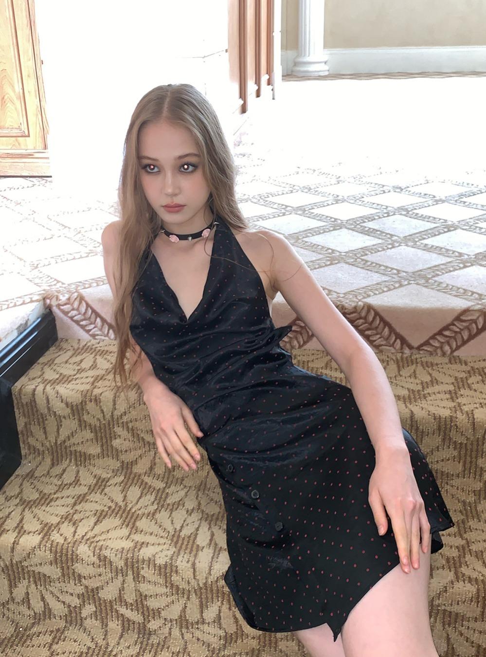Nostalgic Black Dot Halter Dress