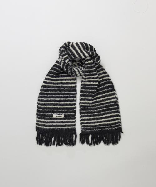 wool irregular stripe muffler (BK)