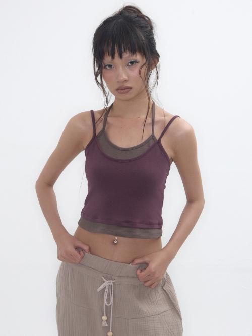 Layered Halter Tank Top Dusty Plum