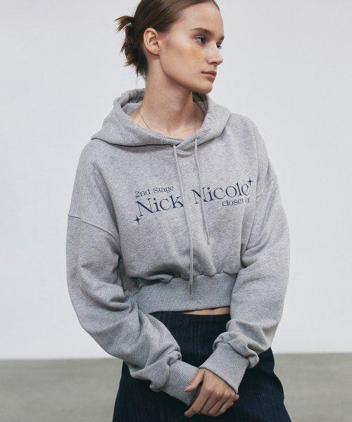 NICOLE SIGNATURE LOGO CROP HOODY_MELANGE GRAY