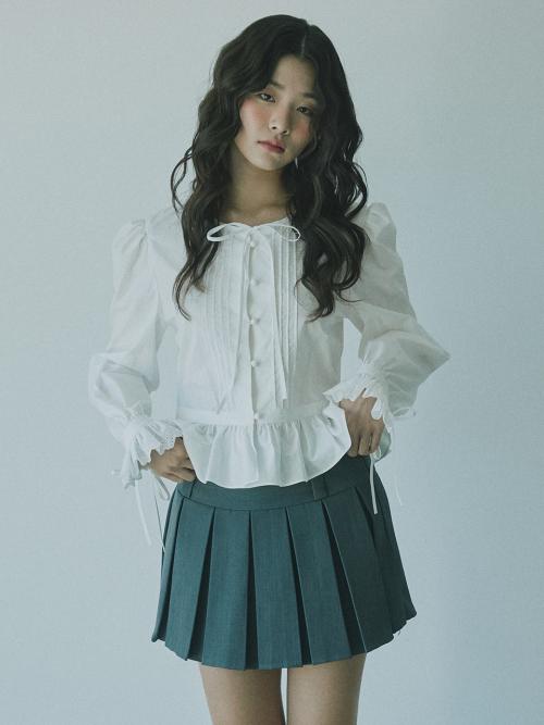 플레어 리본 블라우스_백아이