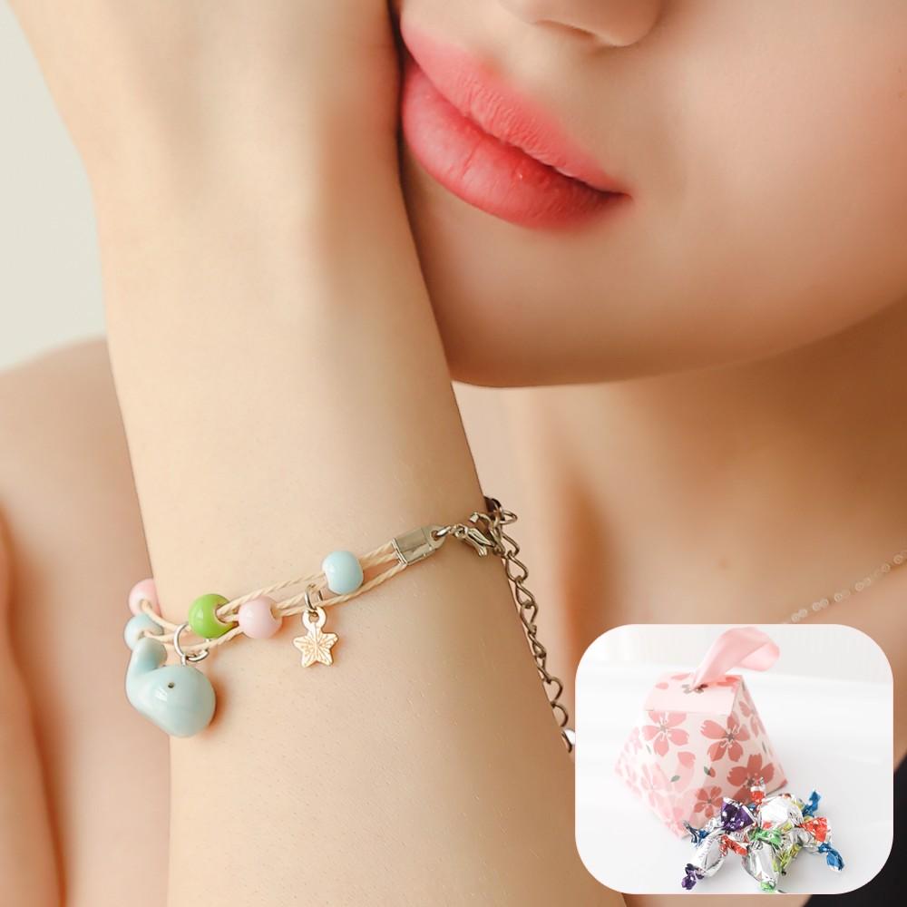 [달콤달달한사탕패키지/돌고래/행운] "행운이와 돌고래" 팔찌+사탕+핑크선물포장