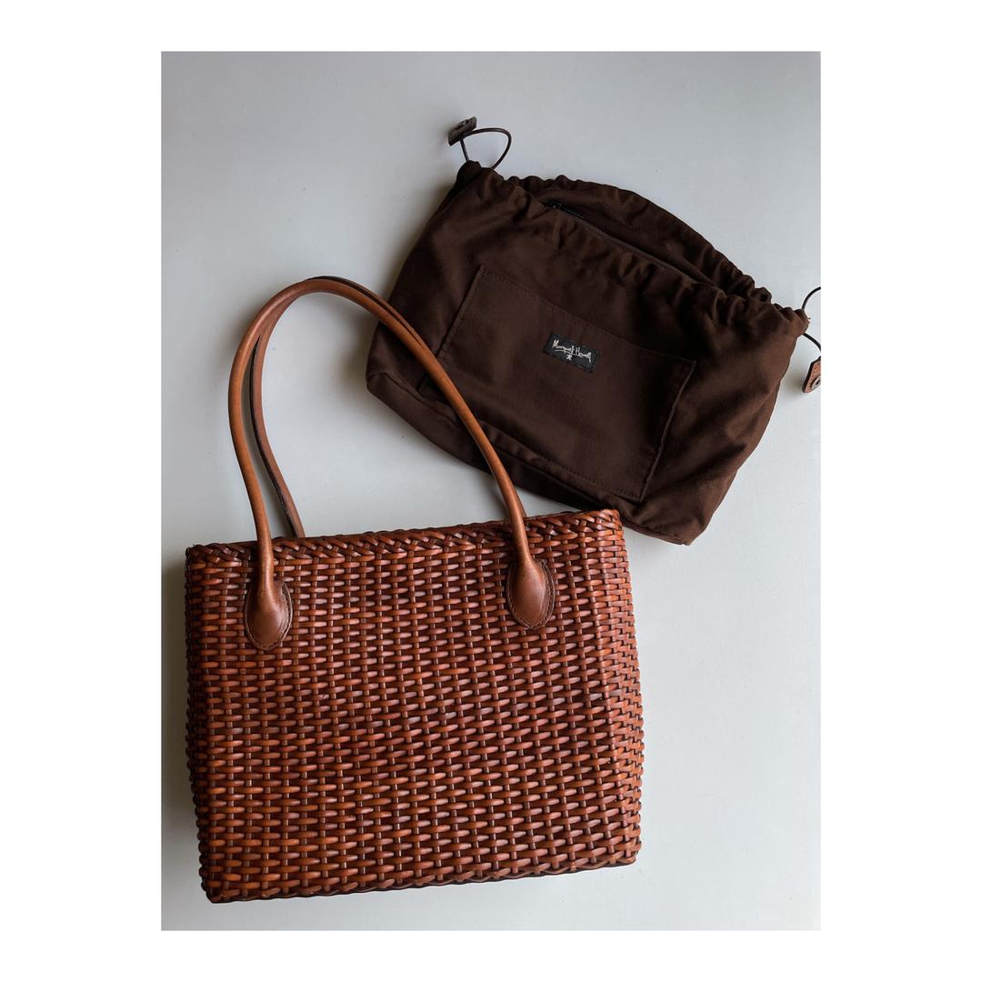 old MARGARET HOWELL - Leather Weaving Square Tote Bag M (Natural Brown)