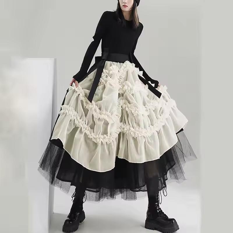 독특한 클래식 푹신한 패션 캐주얼 스커트, 프릴 긴 얇은 명주 그물 볼 가운, 여름 파티 사진 촬영 드레스, 맞춤 제작