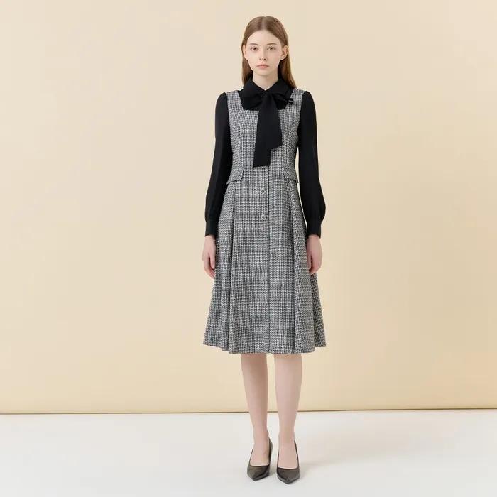 [라인어디션]타이 블라우스 레이어드 원피스 NGOPOK9700