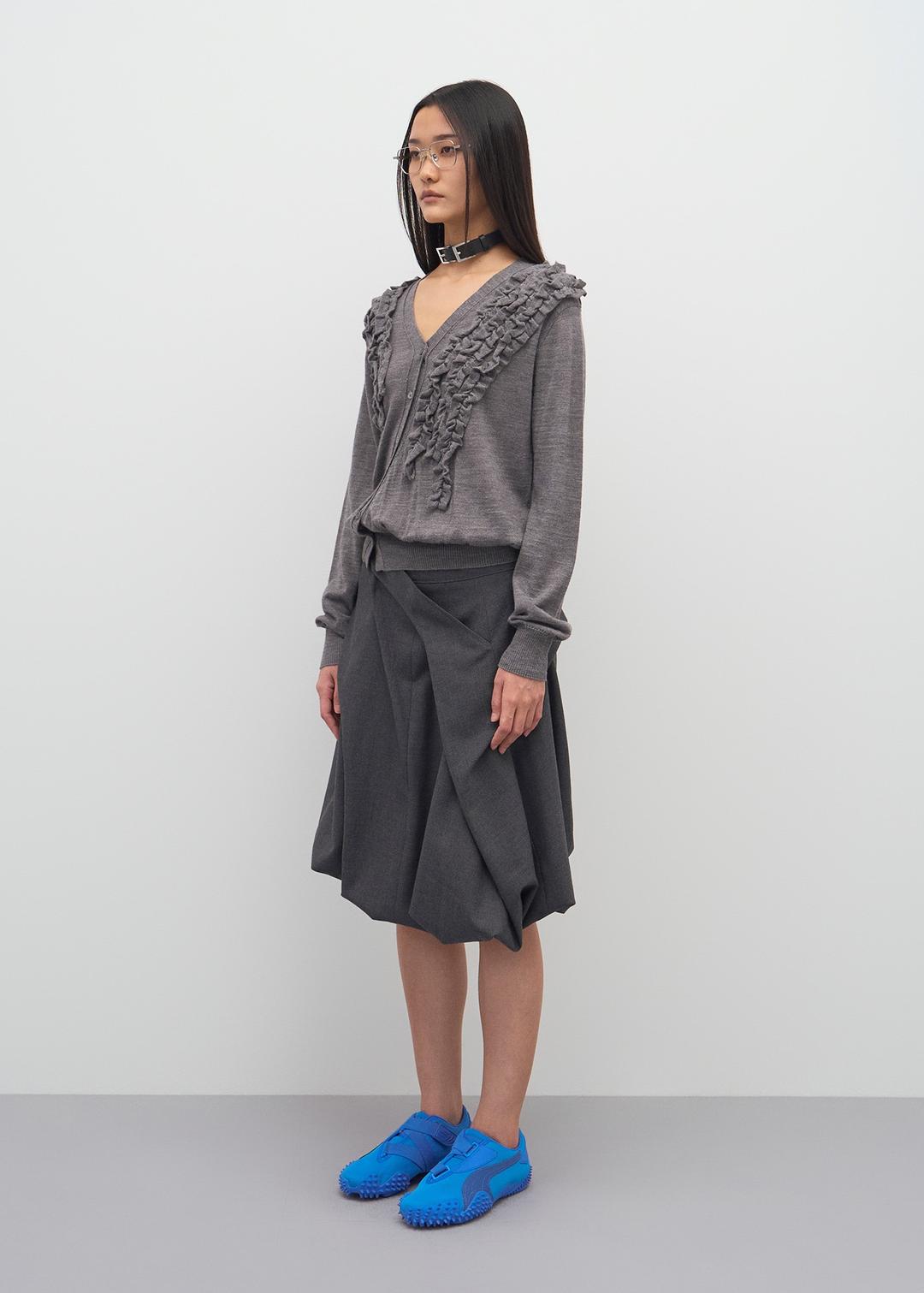 ASYMMETRIC FRILL CARDIGAN (MELANGE GREY)