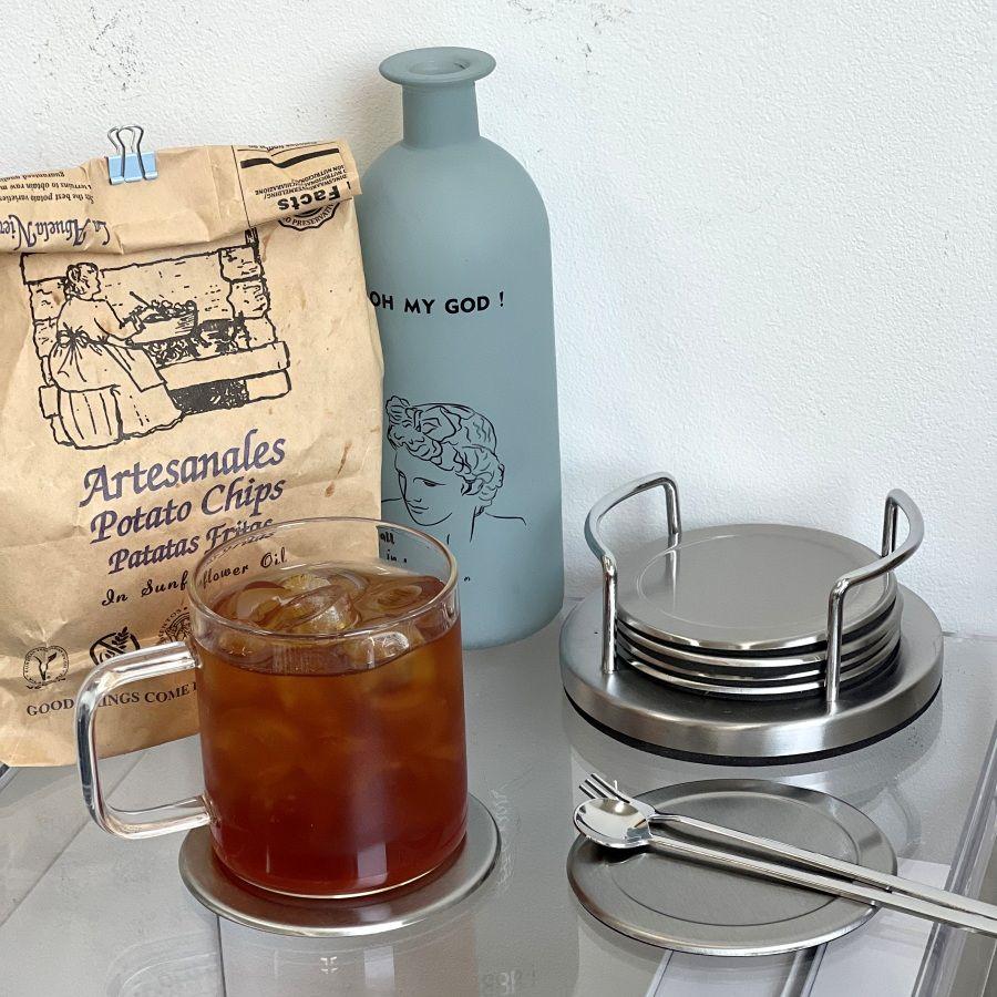 올라운드 매트스틸 원형 티코스터 세트 미드센츄리 컵받침 인테리어소품