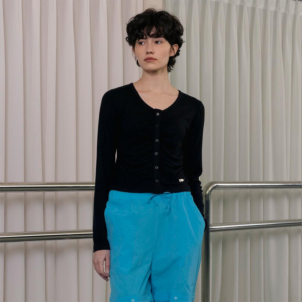 R SHIRRING JERSEY CARDIGAN_BLACK