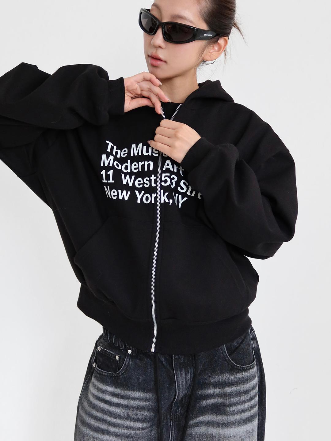 레터링 하드 크롭 후드 집업 (2color)