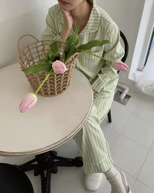 [unisex] 라임 긴팔 파자마 set - 2 size