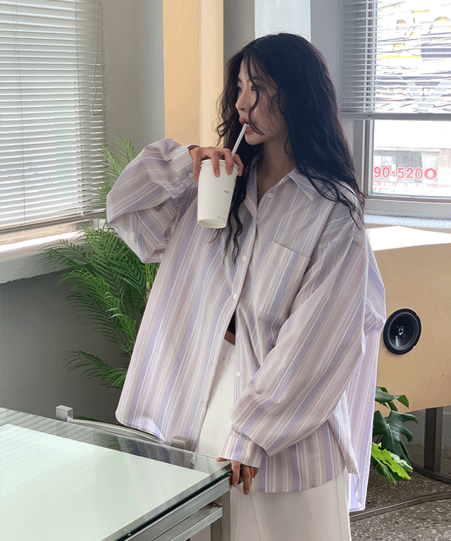 데일리쥬 [무료배송] 오브히 스트라이프 포켓 카라 셔츠 - 2 color