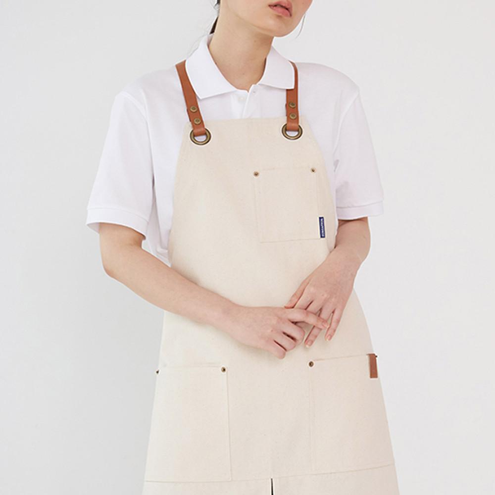 공에이프런 Leather Strap All in One 머랭 화이트 에이프런 - 바리스타 앞치마