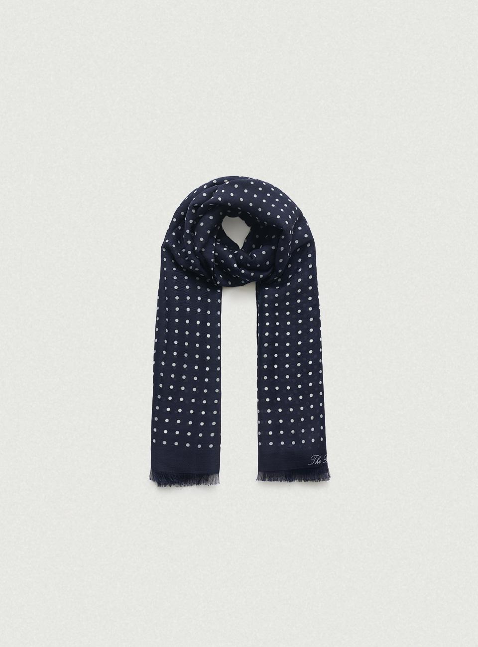 Dot Wool Silk Scarf_Navy