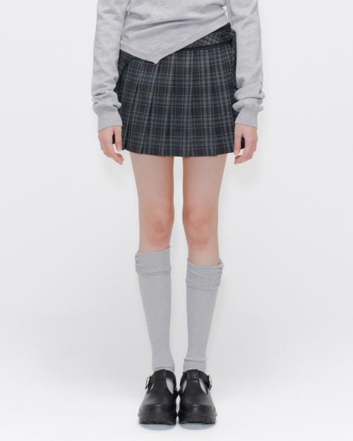 Pocket layered check skirt BLACK