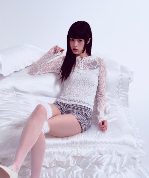 97 PDC LACE BUTTON HOODIE WHITE
