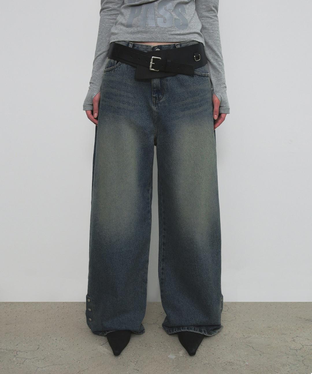 STRAIGHT SNAP BUTTON DENIM PANTS_MID BLUE