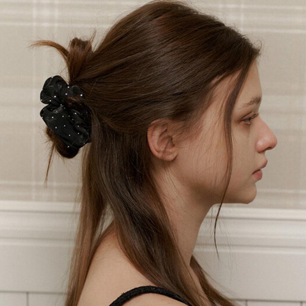 black glitter pearl satin scrunch