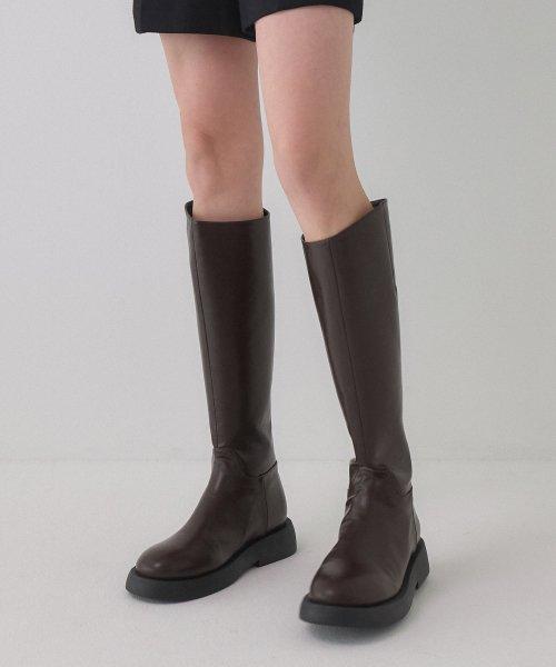 [Wide ver. 추가] 라운드 토 베이직 플랫 롱부츠 412148001 (3.5cm/3color)