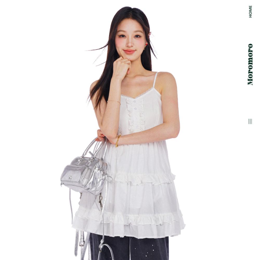 MOROMORO2 모로모로2 화이트 나시 레이어드 원피스 더블 레이어 레이스 나시 탑