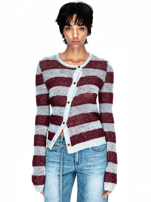 55 MOHAIR STRIPE CARDIGAN_burgundy/grey