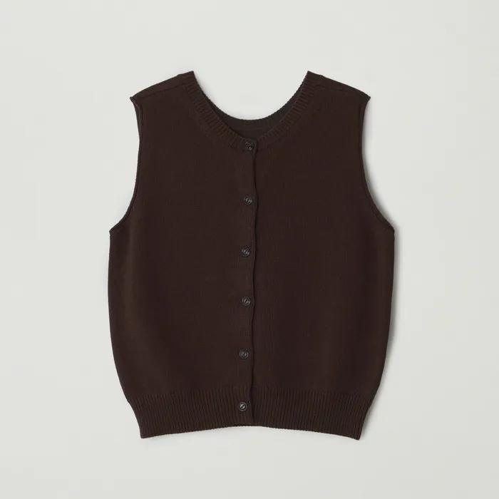 Button sleeveless knit (Brown)