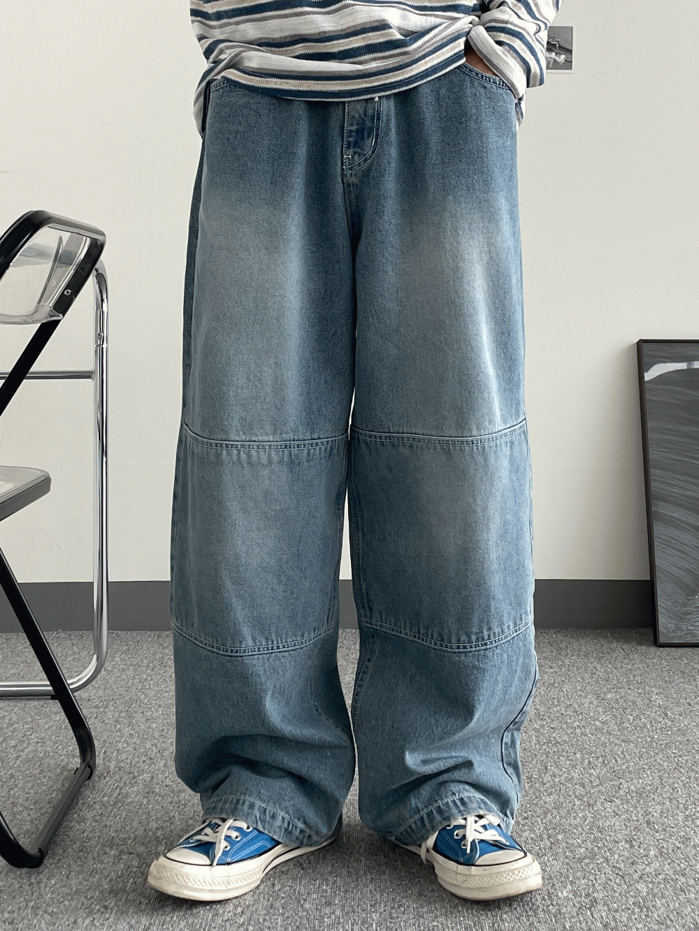 스토퍼 절개 데님팬츠