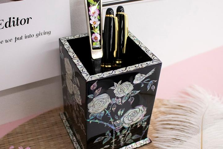 나빌레라 자개 사각펜꽂이(장미) 다용도정리함 필기구정리