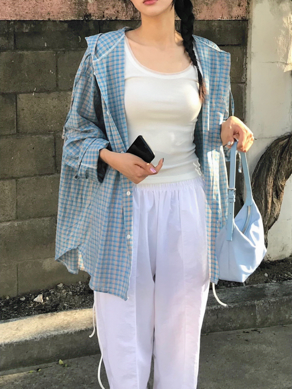 후드 오엘 유니섹스 오버핏 체크셔츠