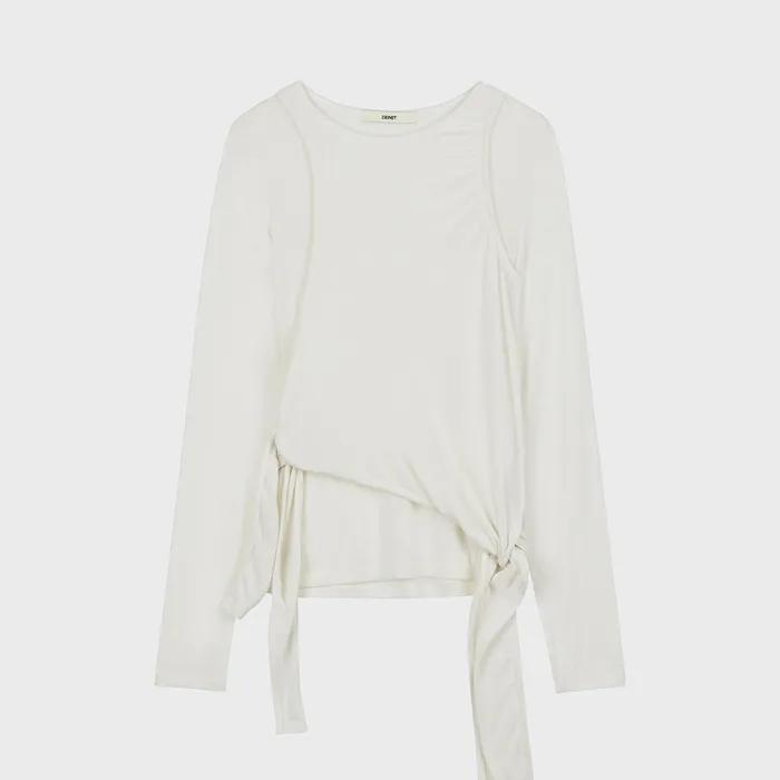 SIDE SHIRRING TIED LONG SLEEVE IN WHITE