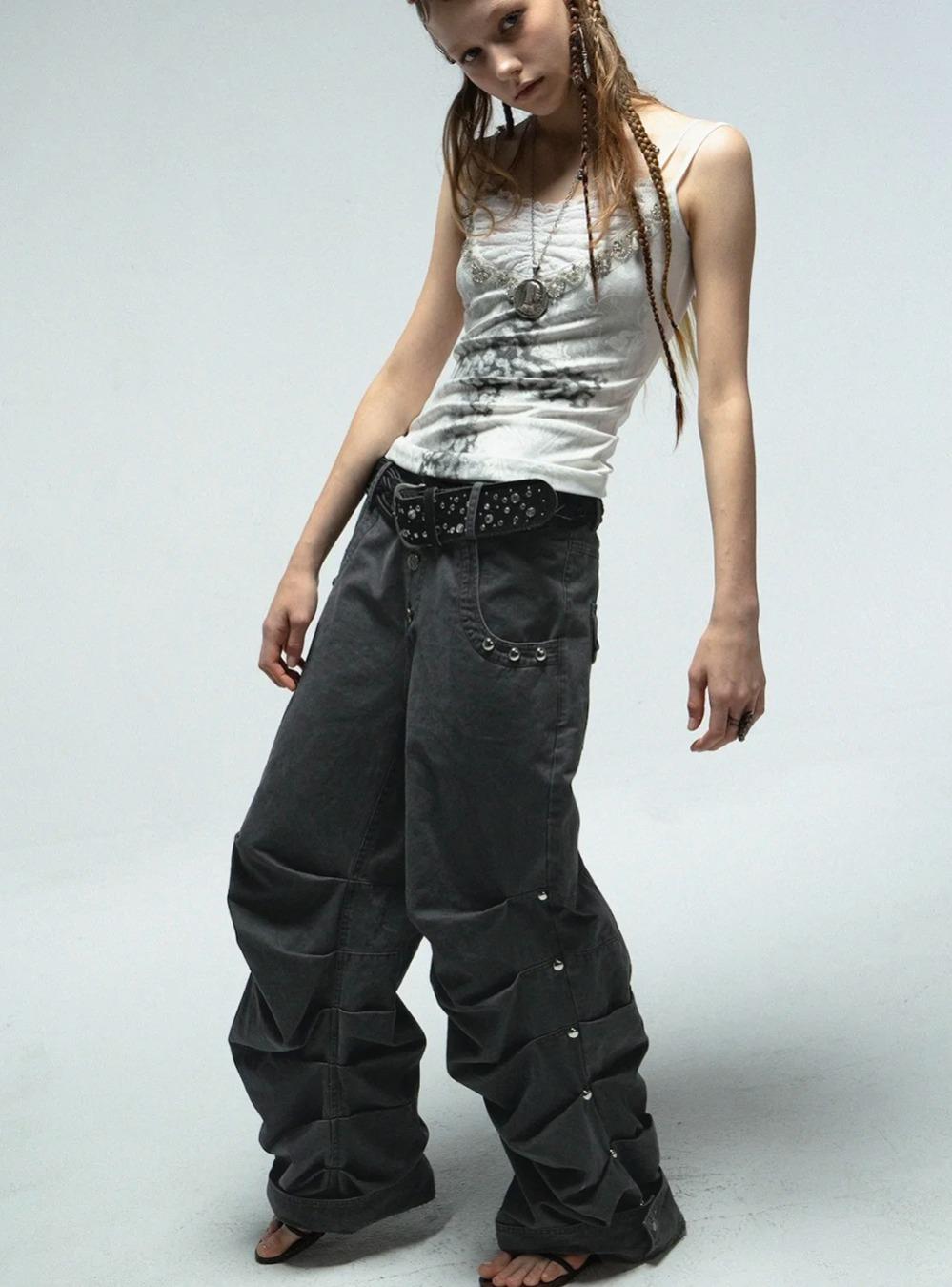 Low Waist Wide Cotton Long Pants (2color)