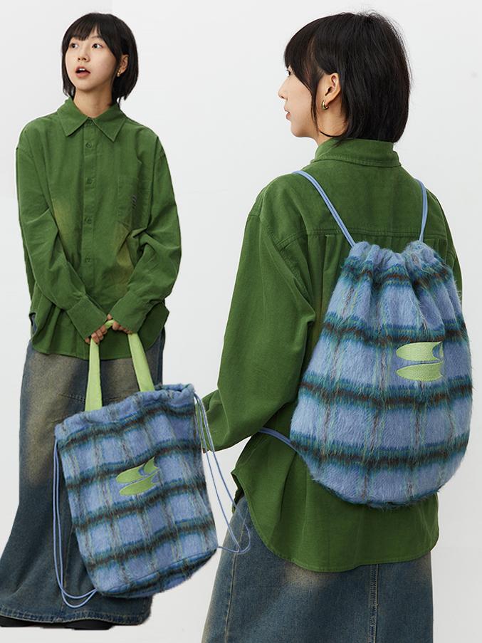 CryingCenter 빅 체크 숄더 복조리백팩