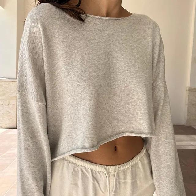 브랜디멜빌 니트 CAMERON 크롭 긴팔 스웨터 라이트 그레이 Brandy Melville