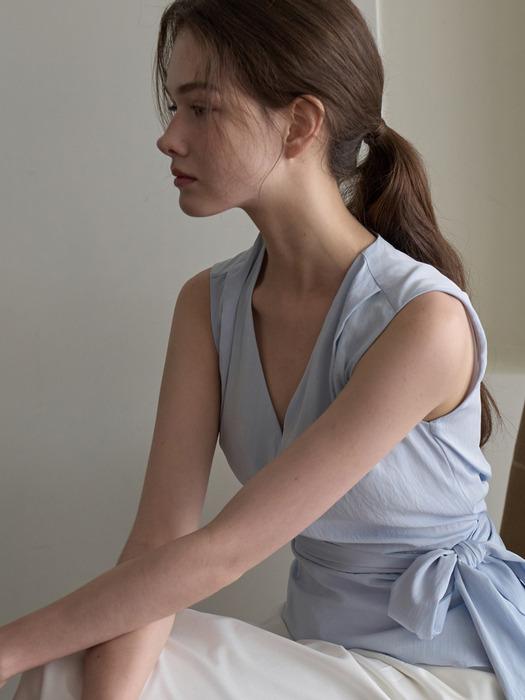 플로우 타이 블라우스 블루 J1774