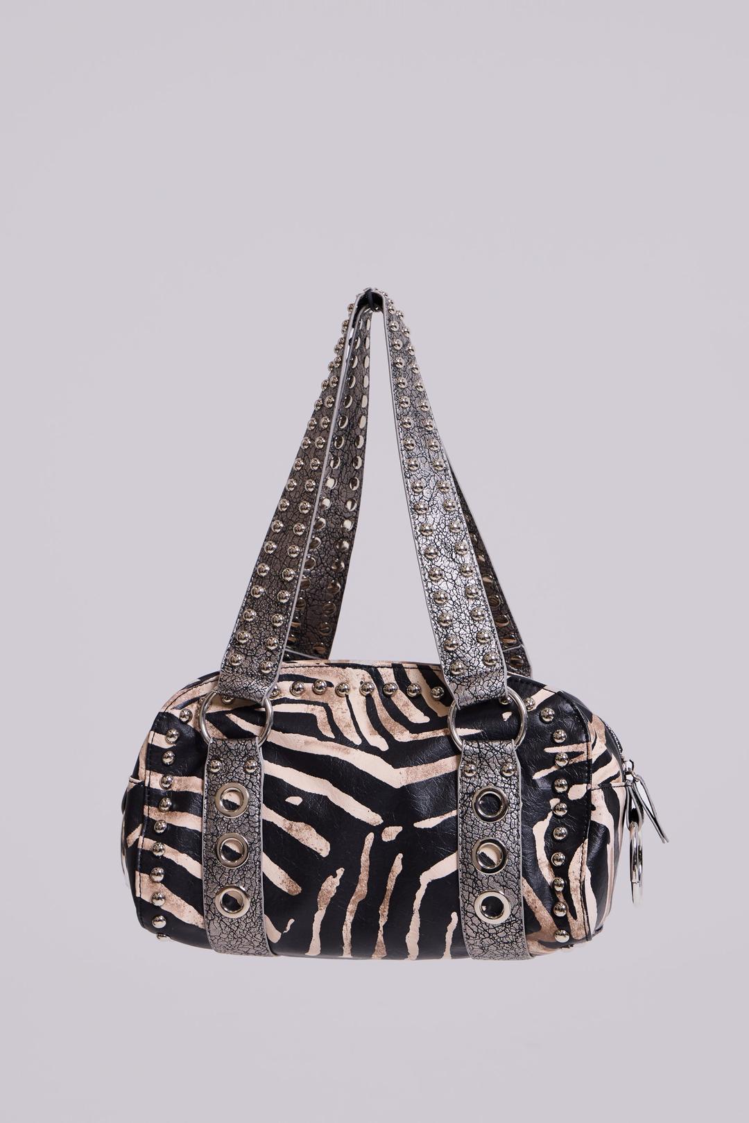 Marza PU Leather Studded Bag in Zebra - ONE SIZE / Zebra Print