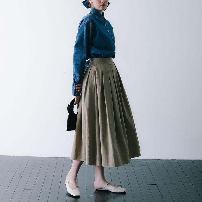 Flared Cotton Skirt Beige