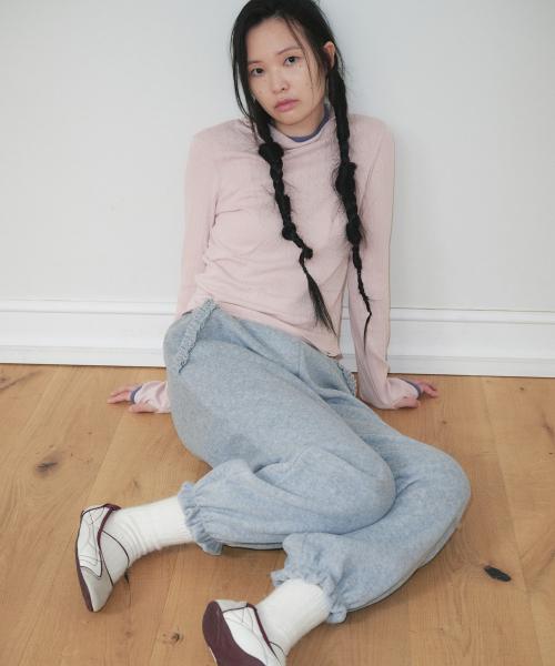FRILL POCKET FLEECE PANTS, LIGHT GREY