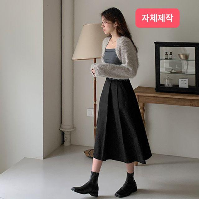 *당일발송[기장선택/2사이즈/자체제작/n.moment] 가을 데이트룩 러블리 플레어 핀턱 플리츠 코튼 미디 롱 스커트 S,M,L/마틴플레어롱스커트