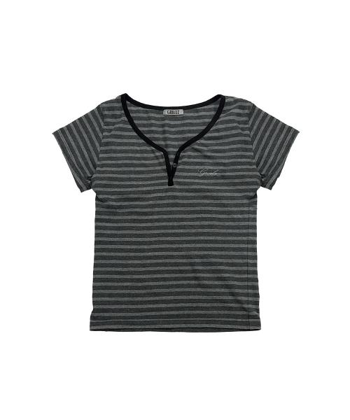 BUTTON STRIPE TOP [GREY]