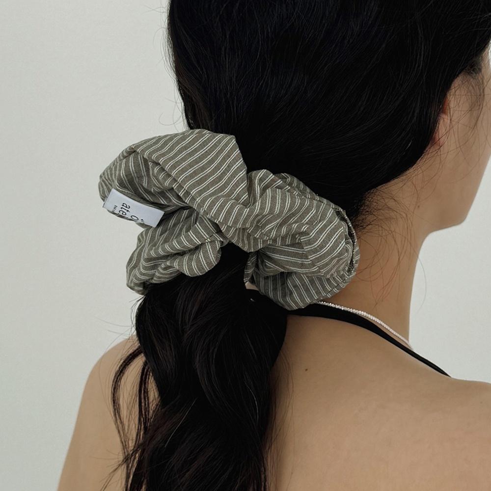 Wide Stripe Shirt Scrunchie [Khaki]