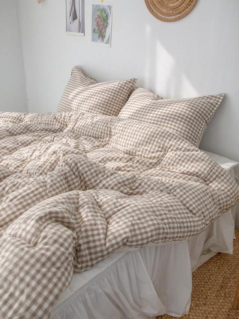 프리미엄 깅엄체크 광목 봄 차렵이불 세트 베이지 핑크 옐로우 민트