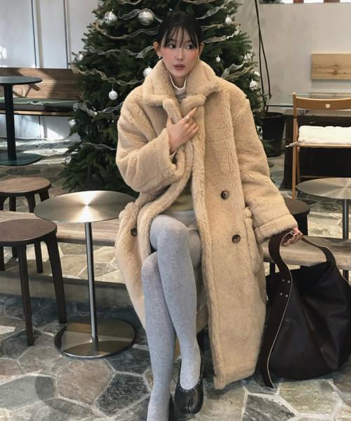 테디베어 오버핏 더블 롱 울 코트 [라이트베이지]