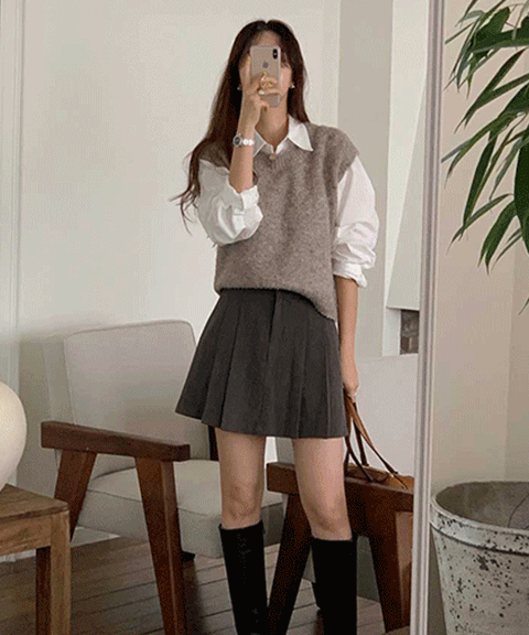 제이엘프 커브 플리츠 미니 스커트 (바지 안감)