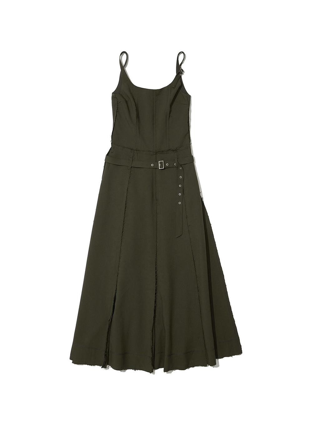 [WOMEN] CUT-OFF BELDTED LAYERED DRESS_KHAKI BROWN